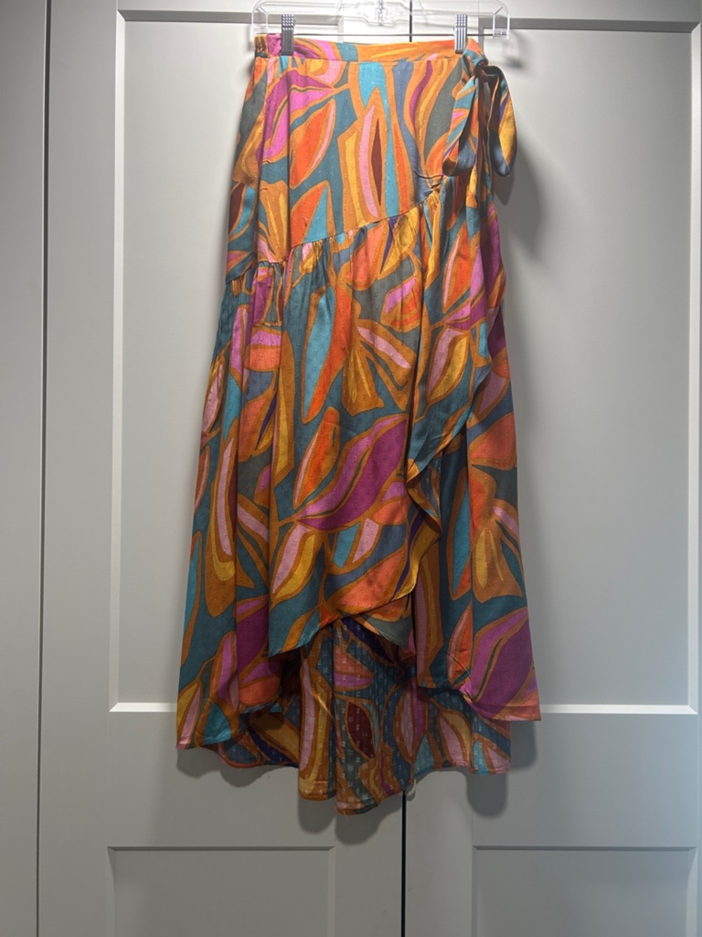 Rachel Multicolor High-Low Wrap Skirt - Orange, Teal, Pink